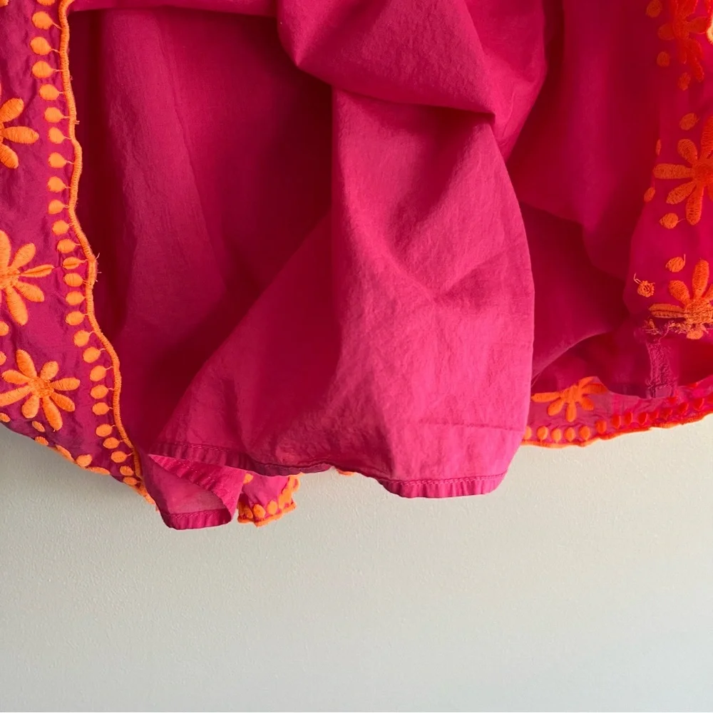 J. Crew Hot Pink Sleeveless Ruffle-Neck Tank with Orange Floral Trim 3X